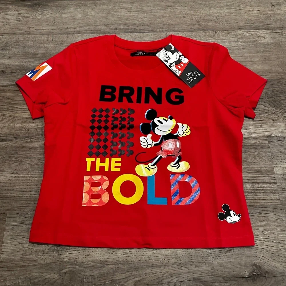 Freeze Max Disney Mickey Mouse T-Shirt Womens M Red Bring The Bold Boxy NWT